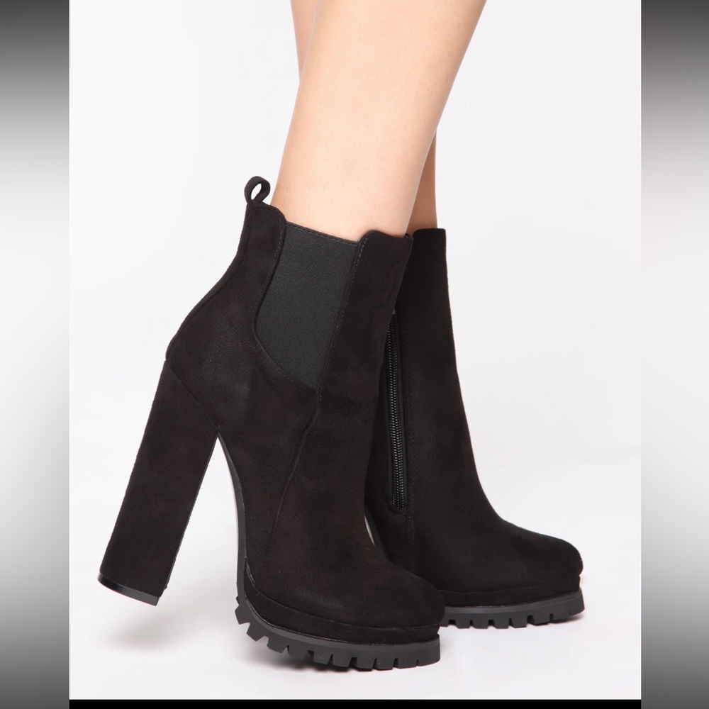 Black thick heel ankle booties